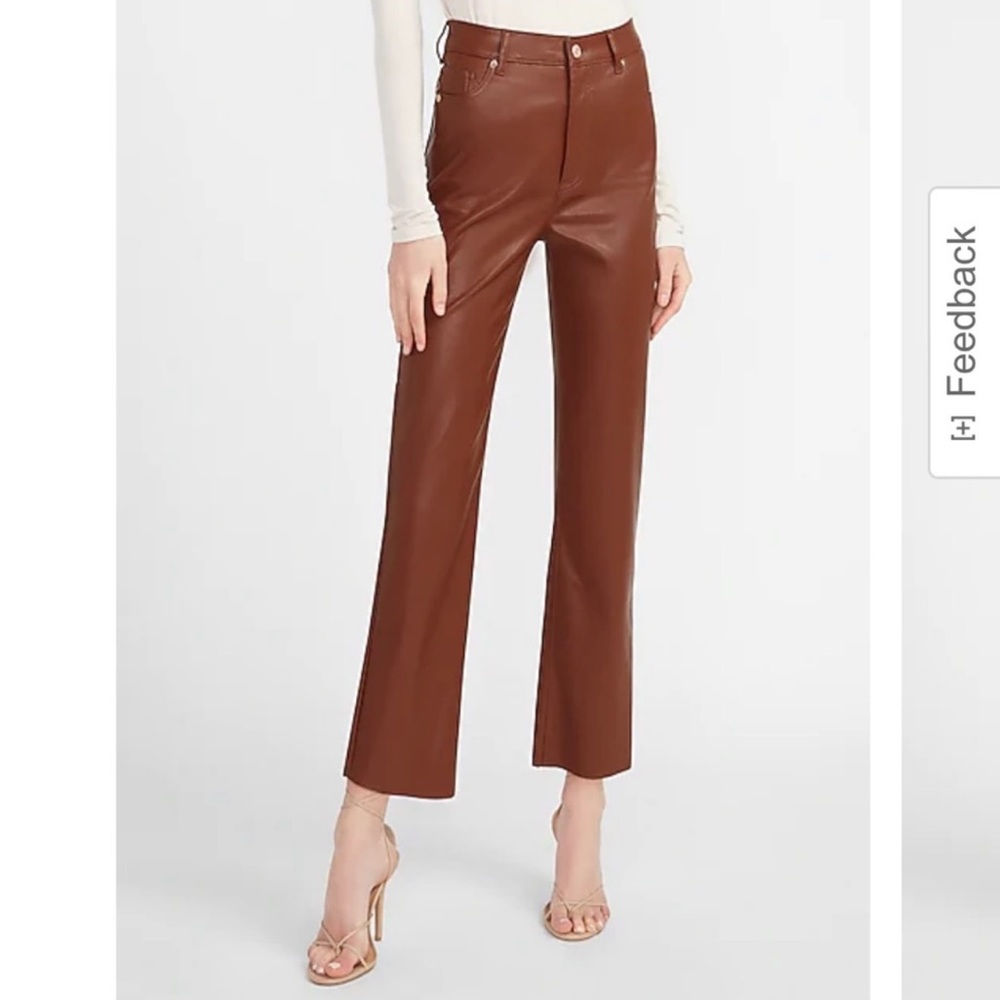 Super High Waisted Vegan Leather Cropped a straight Pants Express